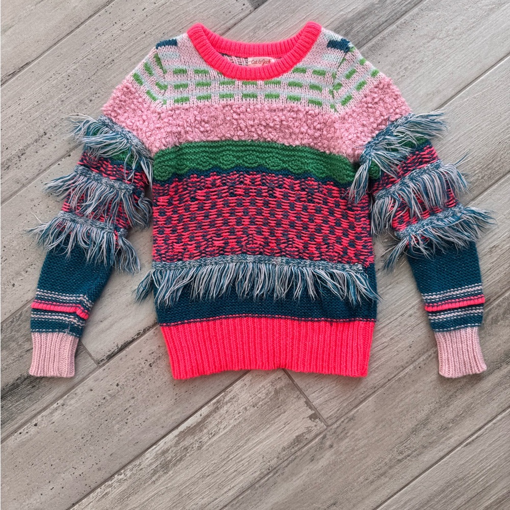 Cat & Jack Multicolor Knit Fringed Sweater - size 6/6X
